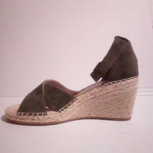 Caslon Green Suede Leather Espadrille Wedges | High Heel, Open Toe, Ankle Strap